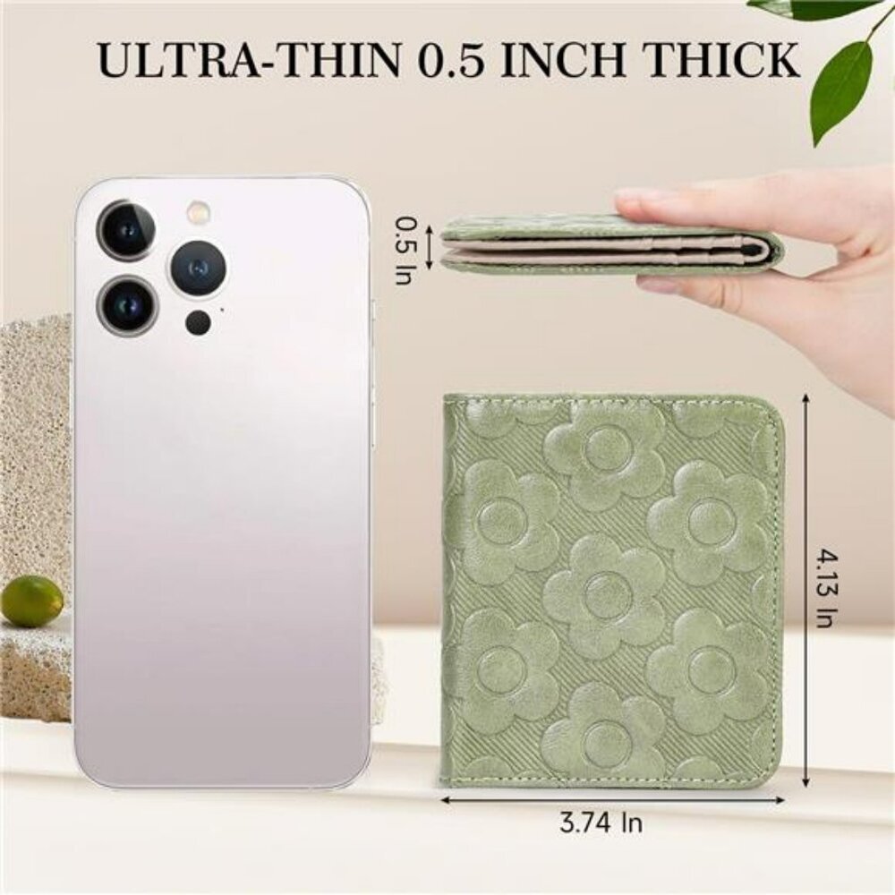 RFID blocking small wallet for women slim bifold card holder embossed leather - Picture 2 of 7